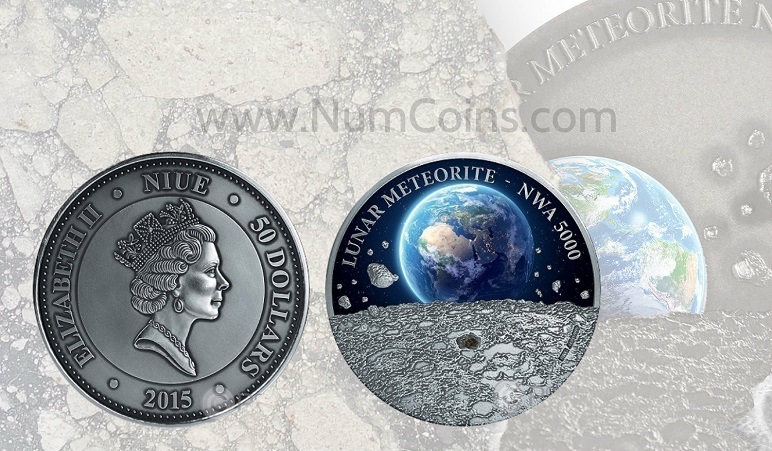 20 долларов NIUE с осколками лунного метеорита NWA 5000